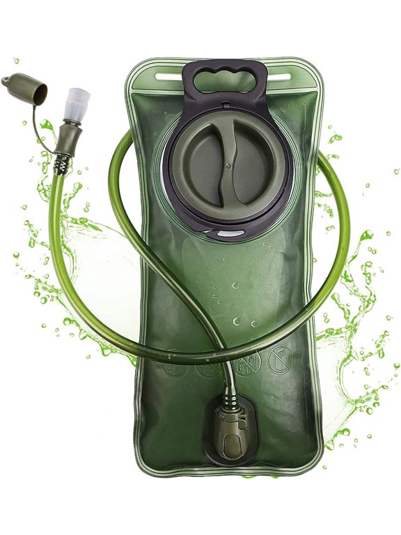 Hydration Bladder, 2L Water Bladder for Hiking Backpack Leak Proof Water Reservoir Storage Bag, BPA-Free Water Pouch Hydration Pack for Camping Cycling Running, Military Green 2 Liter