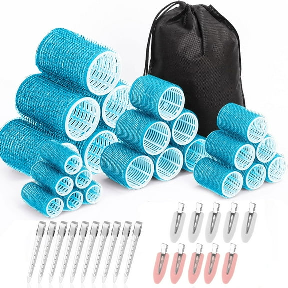 MRSXXNTY Rollers Hair Curlers 44 Pcs Set with 24Pcs Hair Rollers 4 Sizes (6 Jumbo Rollers/6 Large Rollers/6 Medium Rollers/6 Small Rollers) 10 Pcs Hair Clips for Long Medium Short Hair - Blue