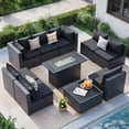 thumbnail image 1 of MRUAKA 10 Pieces Patio Conversation Set With Firepit, Outdoor Sectional PE Rattan Wicker Furniture Seat,BLACK, 1 of 6