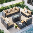 thumbnail image 1 of MRUAKA 10 Pieces Patio Conversation Set With Firepit, Outdoor Sectional PE Rattan Wicker Furniture Seat,Khaki, 1 of 8