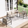 thumbnail image 1 of MRUAKA 3-Piece Outdoor Patio Conversation Set, Metal Frame Furniture Sofa with Armchairs & Coffee Table, Weather-Resistant Cushions for Balcony, Deck, Poolside Beige, 1 of 7