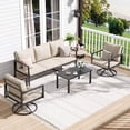 thumbnail image 1 of MRUAKA 4-Piece Outdoor Patio Conversation Set, Metal Frame Furniture Sofa with Armchairs & Coffee Table, Weather-Resistant Cushions for Balcony, Deck, Poolside Beige, 1 of 9