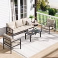 thumbnail image 1 of MRUAKA 4-Piece Outdoor Patio Conversation Set, Metal Frame Furniture Sofa with Armchairs & Coffee Table, Weather-Resistant Cushions for Balcony, Deck, Poolside Beige, 1 of 8