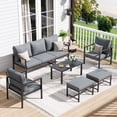 thumbnail image 1 of MRUAKA 6-Piece Outdoor Patio Conversation Set, Metal Frame Furniture Sofa with Armchairs & Coffee Table, Weather-Resistant Cushions for Balcony, Deck, Poolside Gray, 1 of 9