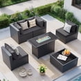 thumbnail image 1 of MRUAKA 6 Pieces Patio Conversation Set With Firepit, Outdoor Sectional PE Rattan Wicker Furniture Seat,Gray, 1 of 8