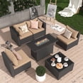 thumbnail image 1 of MRUAKA 6 Pieces Patio Conversation Set With Firepit, Outdoor Sectional PE Rattan Wicker Furniture Seat,Khaki, 1 of 8