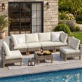 thumbnail image 1 of MRUAKA 7 Pieces Wicker Outdoor Patio Furniture Set, All Weather Yellow PE Rattan Sectional Conversation Sofa Set for Backyard,Pool,Beige, 1 of 8