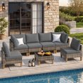 thumbnail image 1 of MRUAKA 7 Pieces Wicker Outdoor Patio Furniture Set, All Weather Yellow PE Rattan Sectional Conversation Sofa Set for Backyard,Pool,Gray, 1 of 8