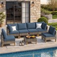 thumbnail image 1 of MRUAKA 7 Pieces Wicker Outdoor Patio Furniture Set, All Weather Yellow PE Rattan Sectional Conversation Sofa Set for Backyard,Pool,Light Blue, 1 of 8