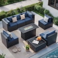 thumbnail image 1 of MRUAKA 8 Pieces Patio Conversation Set With Firepit, Outdoor Sectional PE Rattan Wicker Furniture Seat,Blue, 1 of 8