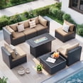 thumbnail image 1 of MRUAKA 8 Pieces Patio Conversation Set With Firepit, Outdoor Sectional PE Rattan Wicker Furniture Seat,Khaki, 1 of 7