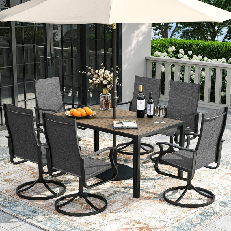 MRUAKA 9-Piece Patio Dining Set, 360-Swivel Mid Back Breathable Textilene Chairs & Rectangular Table, Heavy Duty All-Weather Outdoor Furniture，Dark Gray