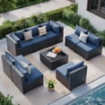 thumbnail image 1 of MRUAKA 9 Pieces Patio Conversation Set, Outdoor Sectional PE Rattan Wicker Furniture Seat,Blue, 1 of 7