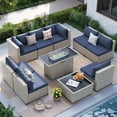 thumbnail image 1 of MRUAKA Outdoor Patio Furniture Set, 10-Piece Modular Sectional Sofa With Tea Table、Gas stove table and Free Cushion, PE Wicker Outdoor Conversation Set for Patio, Garden, Backyard,Navy, 1 of 9