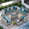 thumbnail image 1 of MRUAKA Outdoor Patio Furniture Set, 10-Piece Modular Sectional Sofa With Tea Table、Gas stove table and Free Cushion, PE Wicker Outdoor Conversation Set for Patio, Garden, Backyard,Peacock Blue, 1 of 10