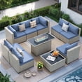 thumbnail image 1 of MRUAKA Outdoor Patio Furniture Set, 10-Piece Modular Sectional Sofa With Tea Table、Gas stove table and Free Cushion, PE Wicker Outdoor Conversation Set for Patio, Garden, Backyard,Haze Blue, 1 of 9