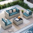 thumbnail image 1 of MRUAKA Outdoor Patio Furniture Set, 5-Piece Modular Sectional Sofa With Tea Table and Free Cushion, PE Wicker Outdoor Conversation Set for Patio, Garden, Backyard,Peacock Blue, 1 of 7