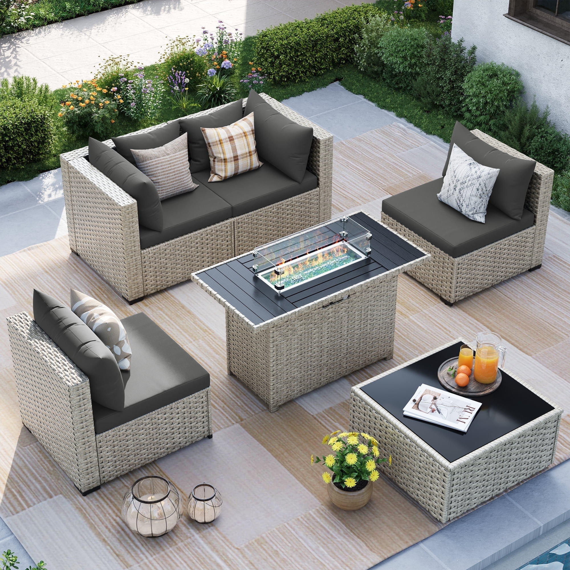 MRUAKA Outdoor Patio Furniture Set, 6-Piece Modular Sectional Sofa With ...