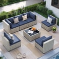 thumbnail image 1 of MRUAKA Outdoor Patio Furniture Set, 7-Piece Modular Sectional Sofa With Tea Table and Free Cushion, PE Wicker Outdoor Conversation Set for Patio, Garden, Backyard,Navy, 1 of 7