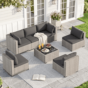 MRUAKA Outdoor Patio Furniture Set, 7-Piece Modular Sectional Sofa With Tea Table and Free Cushion, PE Wicker Outdoor Conversation Set for Patio, Garden, Backya