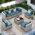 thumbnail image 1 of MRUAKA Outdoor Patio Furniture Set, 7-Piece Modular Sectional Sofa With Tea Table and Free Cushion, PE Wicker Outdoor Conversation Set for Patio, Garden, Backyard,Peacock Blue, 1 of 8
