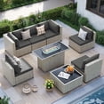 thumbnail image 1 of MRUAKA Outdoor Patio Furniture Set, 8-Piece Modular Sectional Sofa With Tea Table、Gas stove table and Free Cushion, PE Wicker Outdoor Conversation Set for Patio, Garden, Backyard,gray, 1 of 10