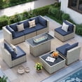 thumbnail image 1 of MRUAKA Outdoor Patio Furniture Set, 8-Piece Modular Sectional Sofa With Tea Table、Gas stove table and Free Cushion, PE Wicker Outdoor Conversation Set for Patio, Garden, Backyard,Navy, 1 of 7