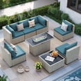 thumbnail image 1 of MRUAKA Outdoor Patio Furniture Set, 8-Piece Modular Sectional Sofa With Tea Table、Gas stove table and Free Cushion, PE Wicker Outdoor Conversation Set for Patio, Garden, Backyard,Peacock Blue, 1 of 8