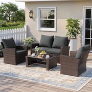 MRUAKA Wicker Patio Furniture Set, 4 Piece Outdoor Sectional Conversation Sets, Brown PE Rattan Patio Sofa Set for Backyard, Balcony, Deck, Porch