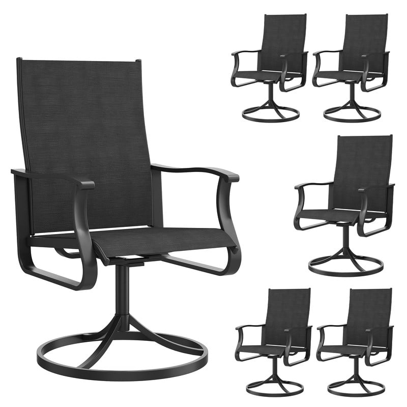 MRUAKA Patio Swivel Chairs Set of 6, Outdoor Dining Chairs Mid Back All Weather Breathable Texene Outdoor Swivel Chairs with Metal Rocking Frame for Lawn Garden Backyard Deck, Black