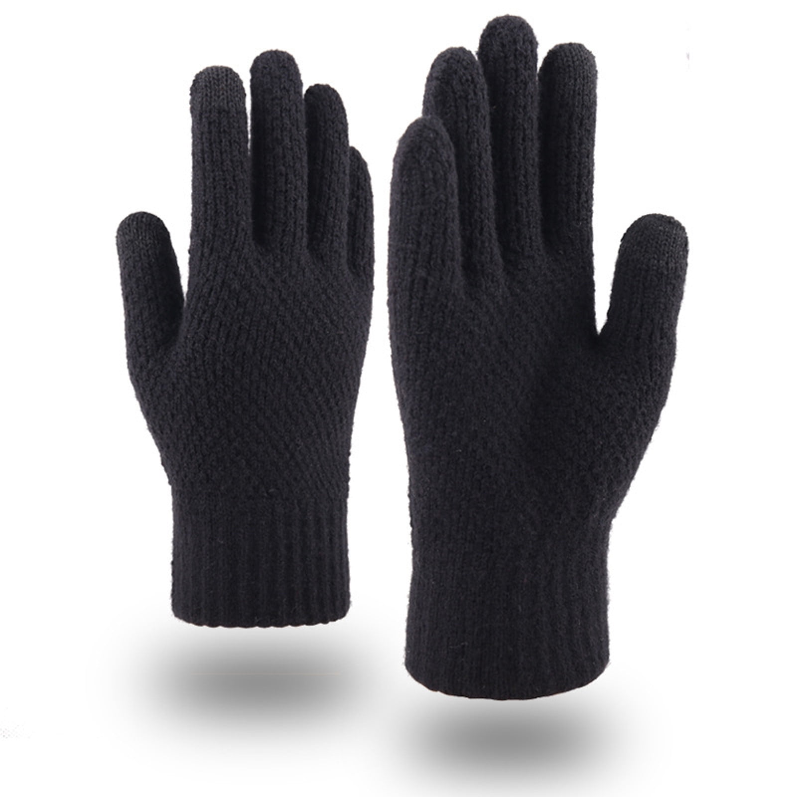 MRULIC Gloves Mittens Men's Fall And Winter Thickened Knitted Warm Woolen  Gloves Black + One size
