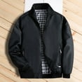 thumbnail image 1 of MRULIC Jackets for men Father's Solid Sports Flight Jacket Outdoor Zipper Stand Collar Plaid Lining Cardigan With Pockets Men's CoatMen's Casual Jackets Black + L, 1 of 4