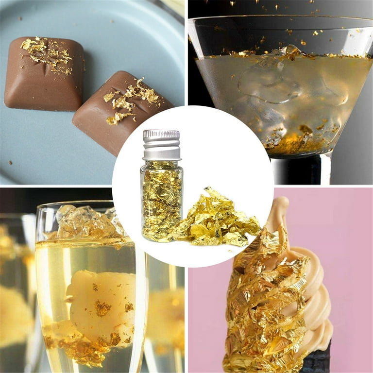 Mrulic Kitchen Supplies Gold Leaf Flakes, 24K Gold F^lakes Food Decorating Paper Kitchen M^ousse Cake Baking P^astry Art Crafts Decor + Multicolor