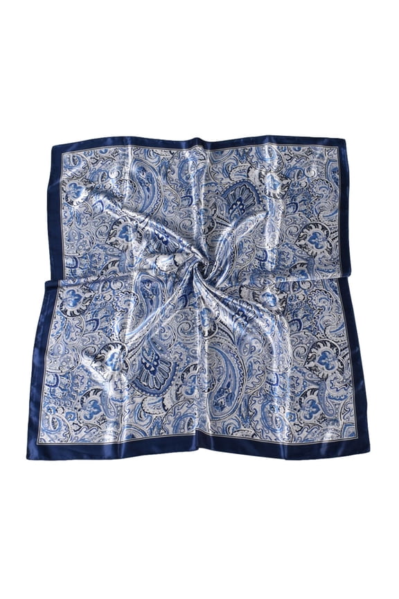 Scarves for women Satin Cashew Flower Prints Square Scarf Navy Blue + One size