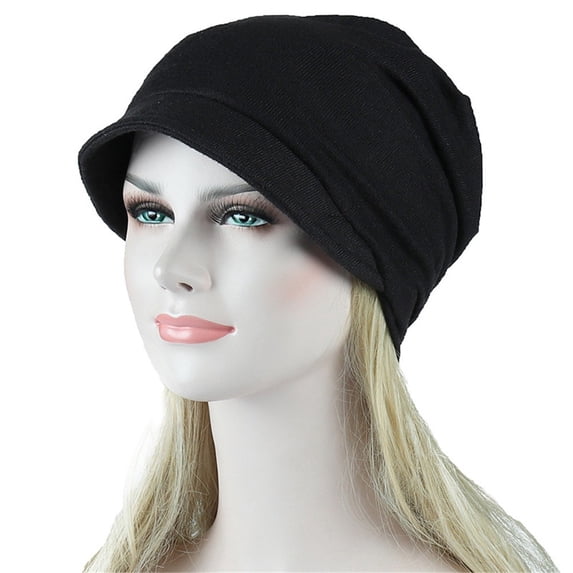 MRULIC baseball cap Women Soild India Stretch Turban Hat Camouflage Hair Loss Head Scarf Wrap Black + One size
