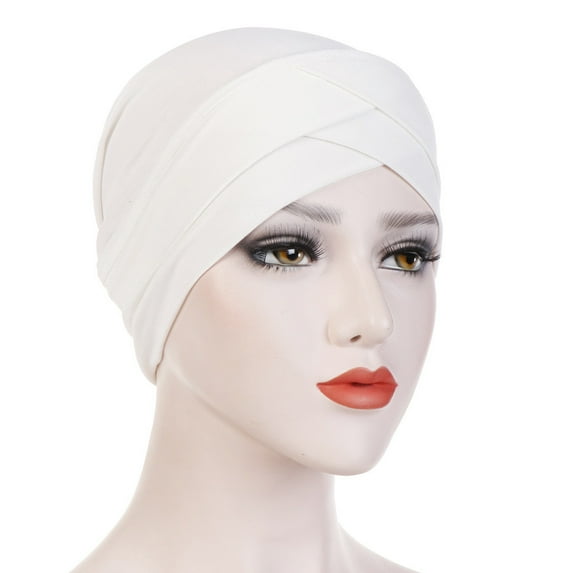 MRULIC baseball cap Women Solid India Hat Muslim Ruffle Cancer Chemo Beanie Turban Wrap Scarf Cap White + One size