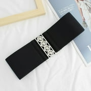 MRULIC belts for women Elastic Waistband With Wide Elastic Waist Closure And Embellishment Black + One size
