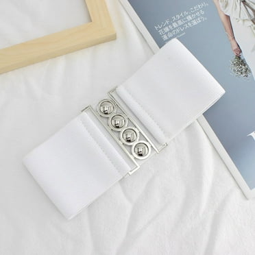 MRULIC belts for women Elastic Waistband With Wide Elastic Waist Closure And Embellishment White + One size