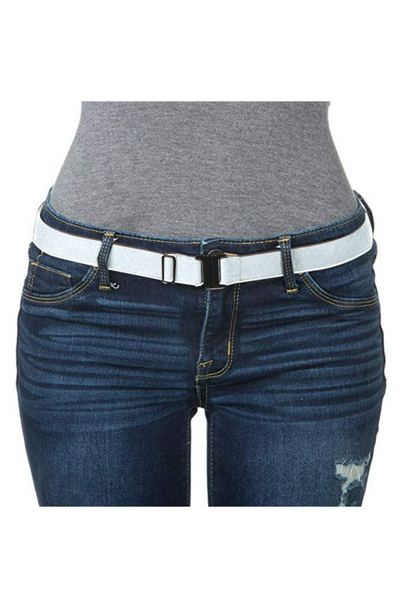 belts for women Non Slip Backing Flat Buckle Stretch No Belt Adjustable Show Belt White + One size