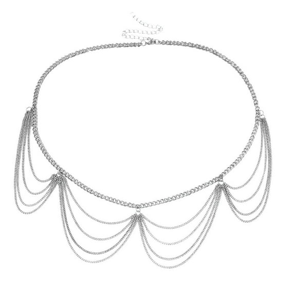 MRULIC belts for women Women's Waistband Chain Decorative Belt Body Long Tassel Waist Chain Belt Silver   One size