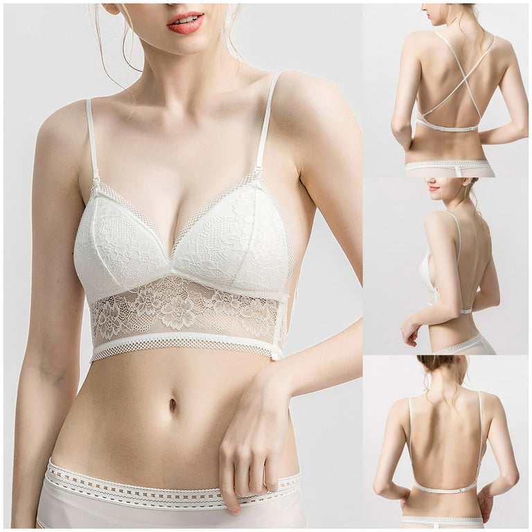 MRULIC bras for women Women's Low Back Bra Lace Glossy U Shape Backless Bra  38B Black White + XL 