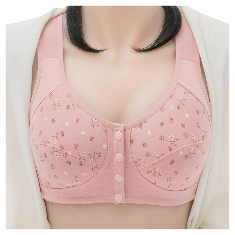 MRULIC bras for women Women's Plus-Size Printed Front Button Vest Comfort  Bra Underwear Pink + 85B 