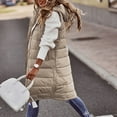 thumbnail image 1 of MRULIC cardigan for women Women's Long Winter Coat Vest With Hood Sleeveless Warm Down Coat With Pockets Quilted Vest Down Jacket Quilted Outdoor Jacket Women's Cardigan Beige + M, 1 of 9