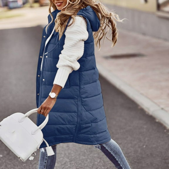 MRULIC cardigan for women Women's Long Winter Coat Vest With Hood Sleeveless Warm Down Coat With Pockets Quilted Vest Down Quilted Outdoor Women's Cardigan