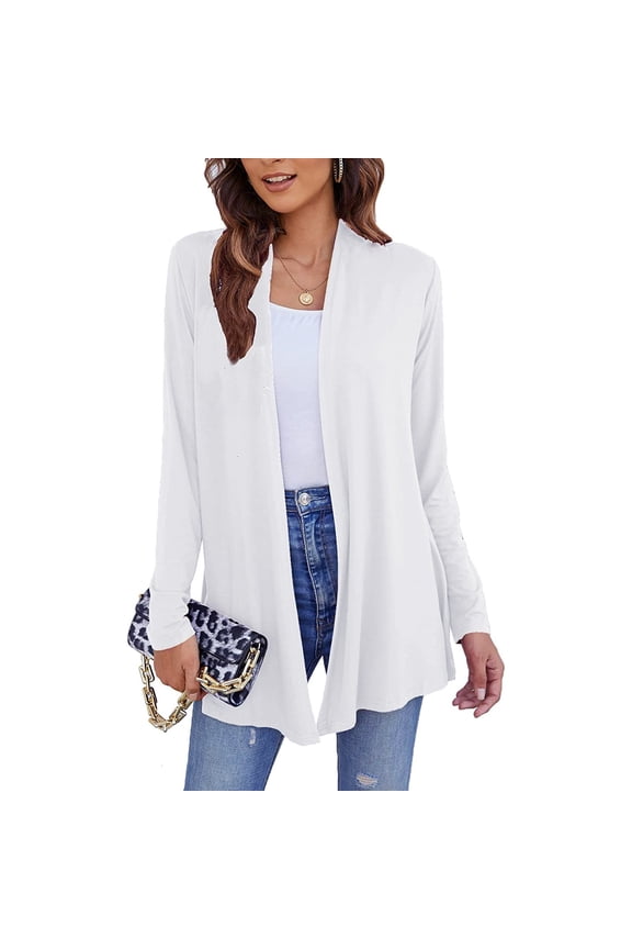 cardigan for women Women's Open Front Top Cardigans Long Sleeve Outwear Top Casual Soft Drape Fall Cardigan Top Solid Elegant Cardigan long cardigans for women White + XL