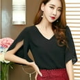 thumbnail image 1 of MRULIC chiffon blouses for women Chiffon Women Half Sleeve Butterfly Sleeve Blouse Solid V-Neck Casual Tops Women's Chiffon Shirt Black + S, 1 of 5