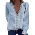 thumbnail image 1 of MRULIC chiffon blouses for women Elegant Womens Chiffon Blouse Lantern V Neck Casual Long Sleeve Dot Blouses Shirts Spring Summer Autumn Tunic Tops Plus Size Lace Blouses For Women Sky Blue + M, 1 of 1