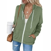 MRULIC coat for women Womens Hoodie Full Zip Long Sleeve Lightweight Sweatshirts Pockets Jacket Coat Women's Jackets Coats Army Green + L