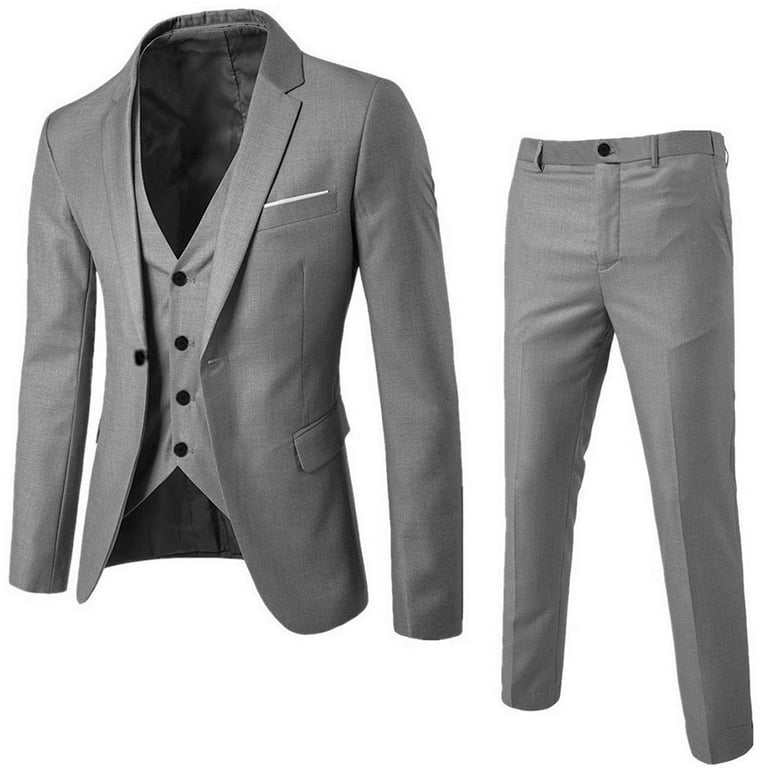 MRULIC coat for men Pants Slim Party Jacket 3-Piece Men's & Vest R Business  Wedding Suit Suit Men's Coats & Jackets Men Fleece Jackets & Coats Grey +  3XL 