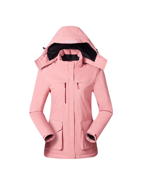 coat for women Women's Heated Coat With 3 Heating Level, 4 Heating Zones,Neck Heating Jacket Washable (Batteries Not Included) Women's Fleece Jackets Coats Pink + 3XL